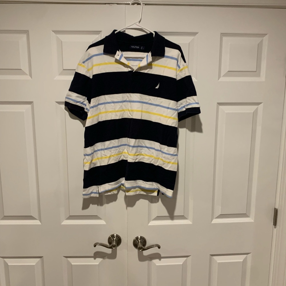 Nautica Men's Polo Shirt - Black, White, Yellow Stripes